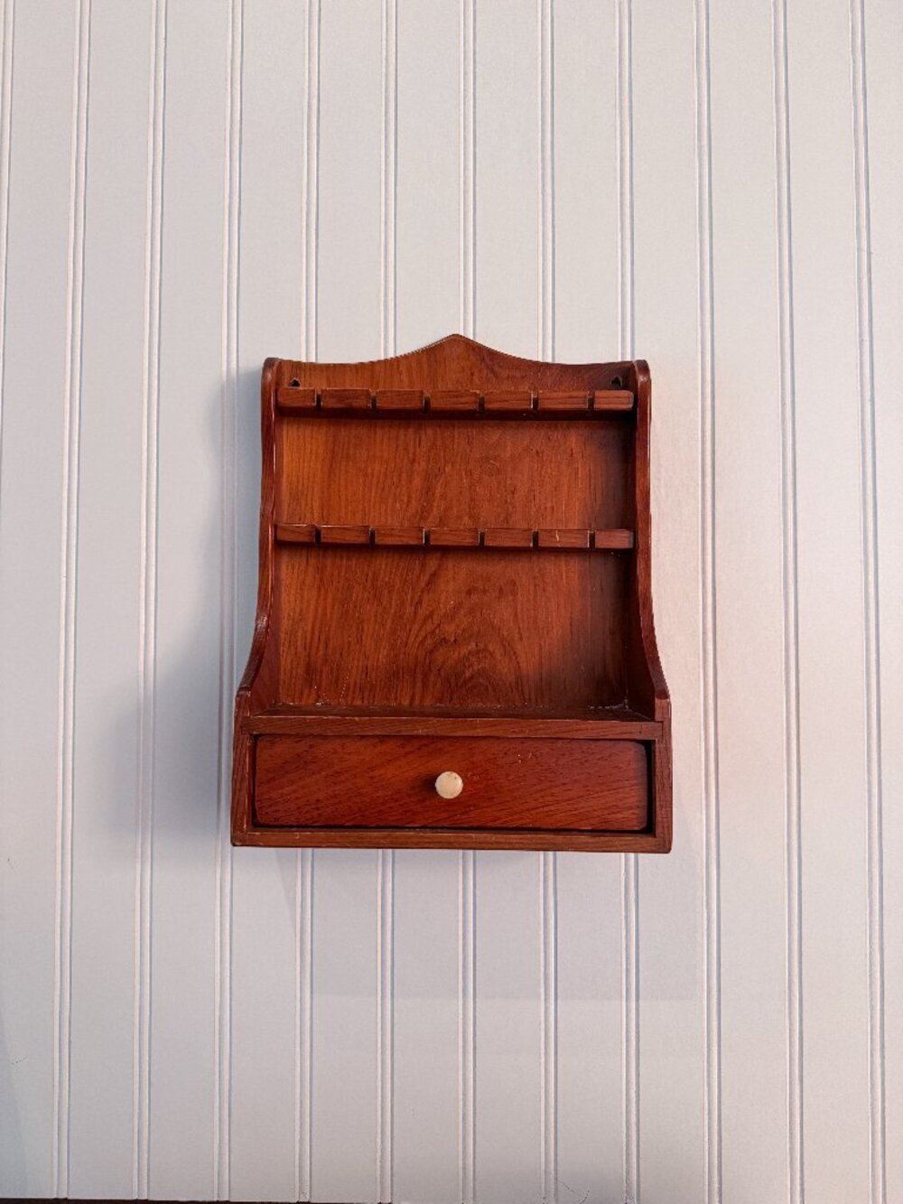 Vintage Wooden Spoon Rack with Drawer | Wall-Mounted Farmhouse Kitchen Shelf